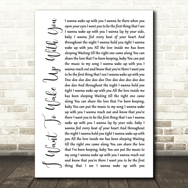 Ben Peters I Want To Wake Up With You White Script Song Lyric Quote Music Print