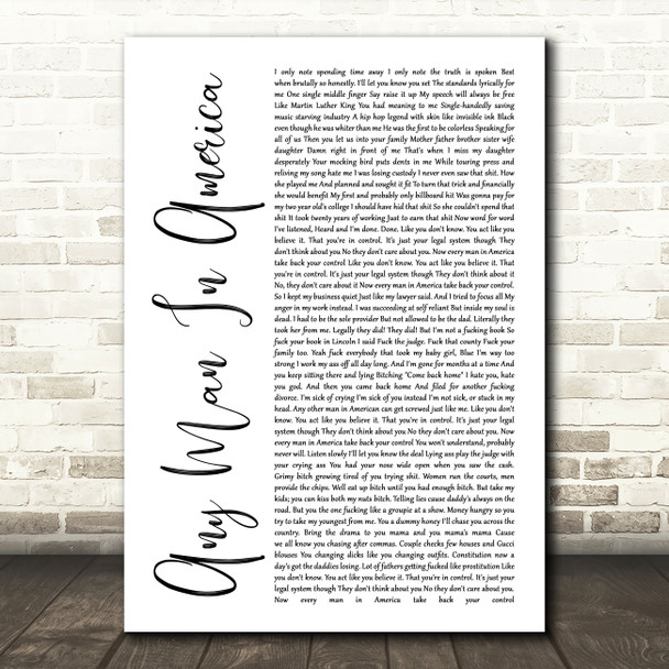 Blue October Any Man In America White Script Song Lyric Quote Music Print