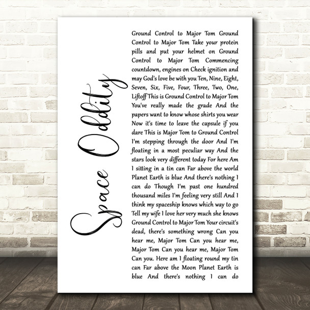 David Bowie Space Oddity White Script Song Lyric Quote Music Print