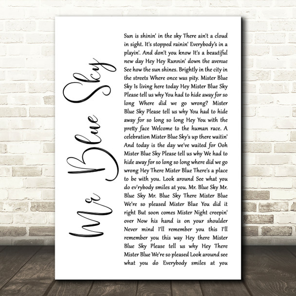 ELO Mr Blue Sky White Script Song Lyric Quote Music Print