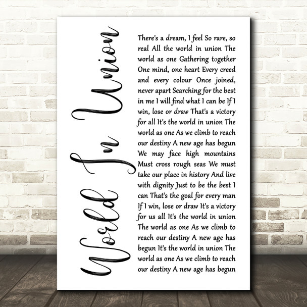 Emeli Sandé World In Union (Rugby World Cup Anthem) White Script Song Lyric Quote Music Print