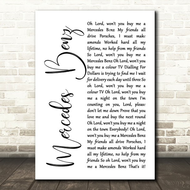 Janis Joplin Mercedes Benz White Script Song Lyric Quote Music Print