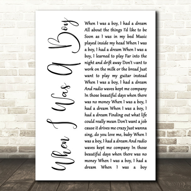 Jeff Lynne's ELO When I Was A Boy White Script Song Lyric Quote Music Print
