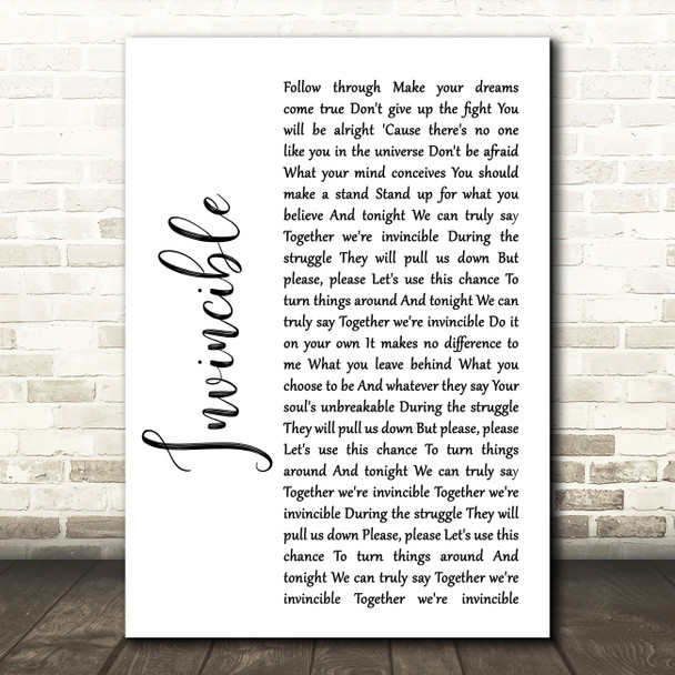 Muse Invincible White Script Song Lyric Quote Music Print