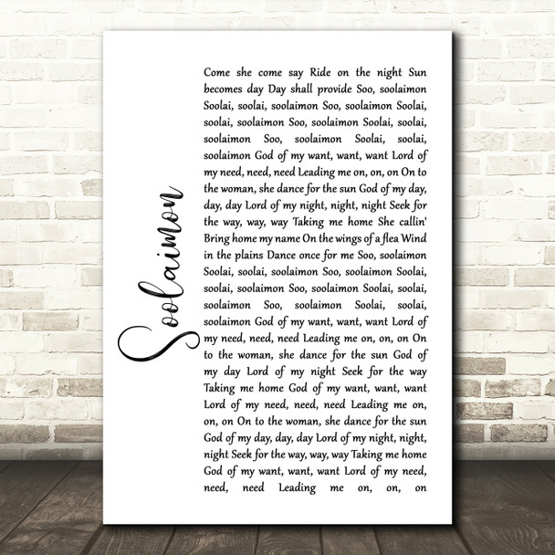 Neil Diamond Soolaimon White Script Song Lyric Quote Music Print