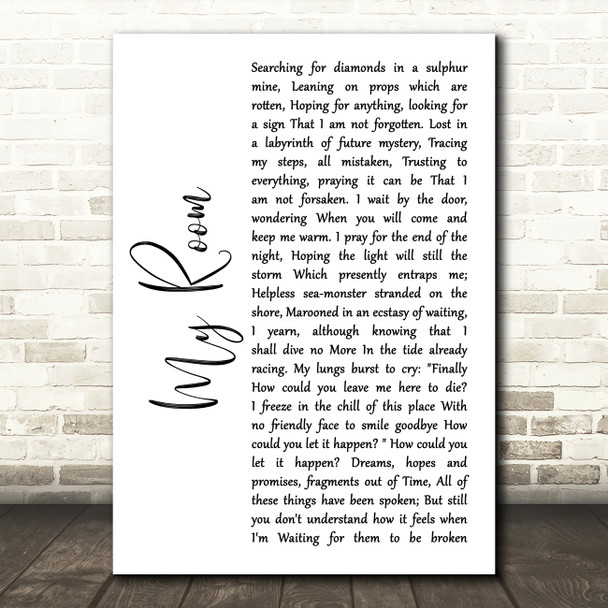 Peter Hammill My Room White Script Song Lyric Quote Music Print