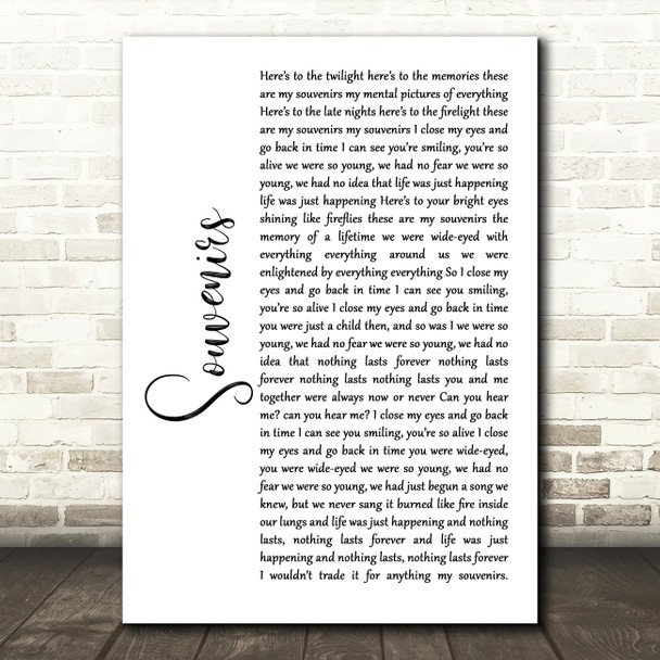 Switchfoot Souvenirs White Script Song Lyric Quote Music Print
