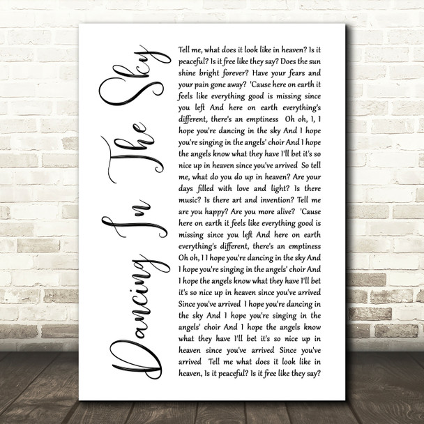 Dani And Lizzy Dancing In The Sky White Script Song Lyric Quote Print