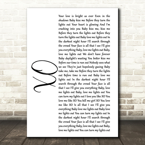 John Mayer XO White Script Song Lyric Quote Print
