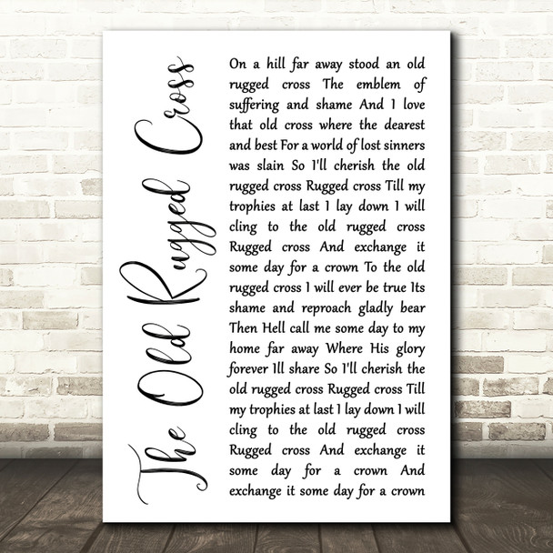 Johnny Cash The Old Rugged Cross White Script Song Lyric Quote Print