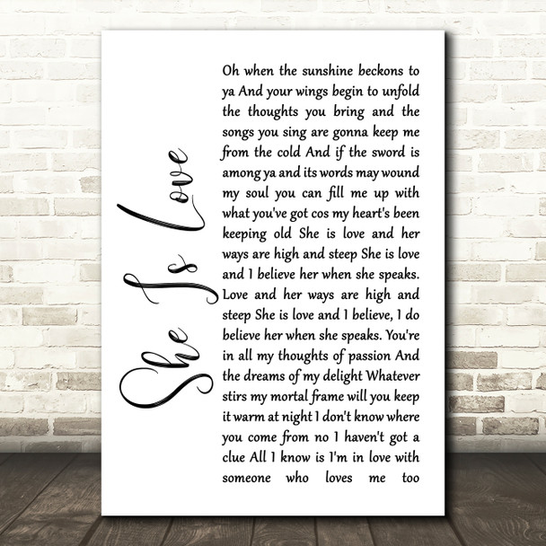 Oasis She Is Love White Script Song Lyric Quote Print