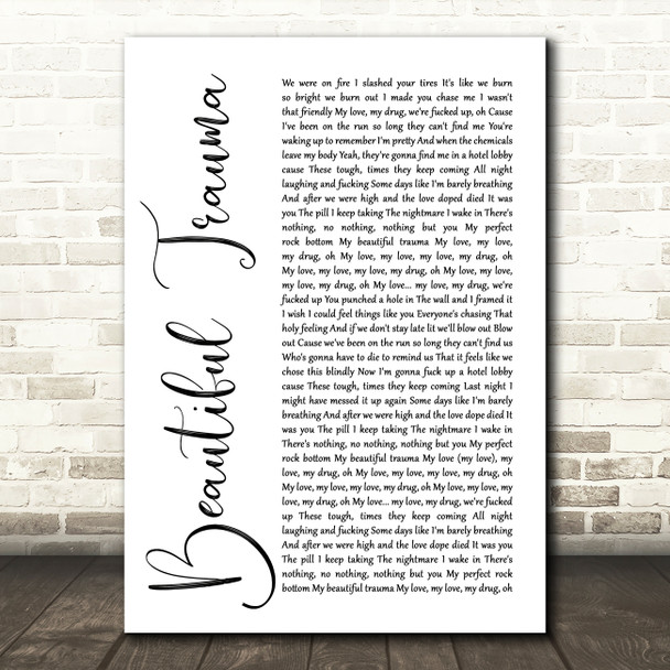 Pink Beautiful Trauma White Script Song Lyric Quote Print