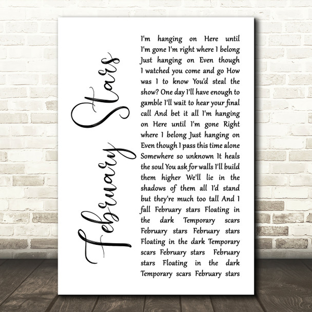 Foo Fighters February Stars White Script Song Lyric Quote Print