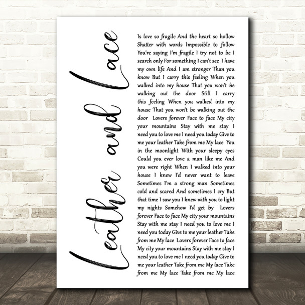 Stevie Nicks Leather And Lace White Script Song Lyric Quote Print