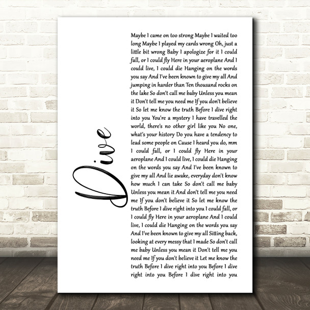 Ed Sheeran Dive White Script Song Lyric Print