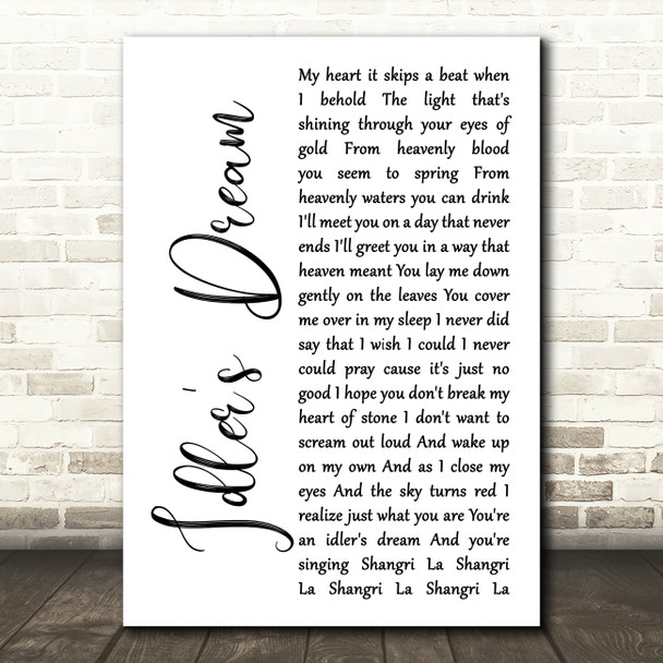 Oasis Idler's Dream White Script Song Lyric Print