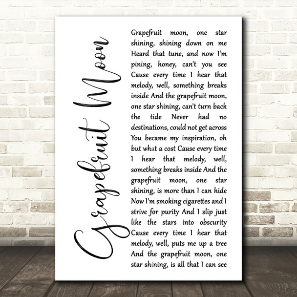 Tom Waits Grapefruit Moon White Script Song Lyric Print
