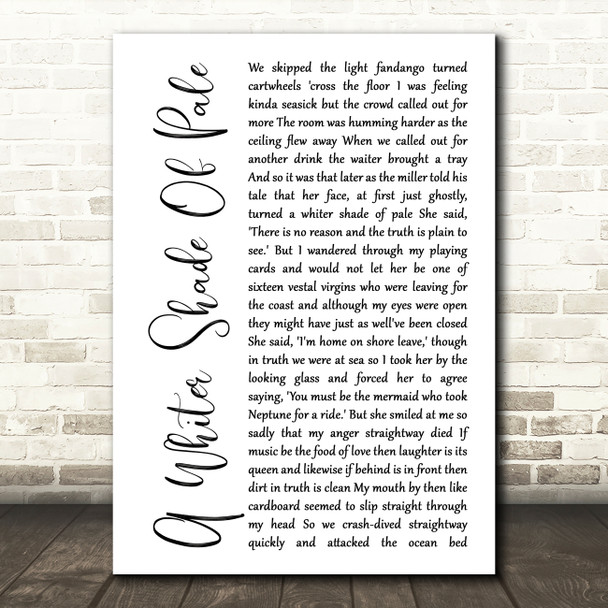Procol Harum A Whiter Shade Of Pale White Script Song Lyric Music Art Print