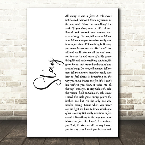 Rihanna Stay White Script Song Lyric Music Art Print