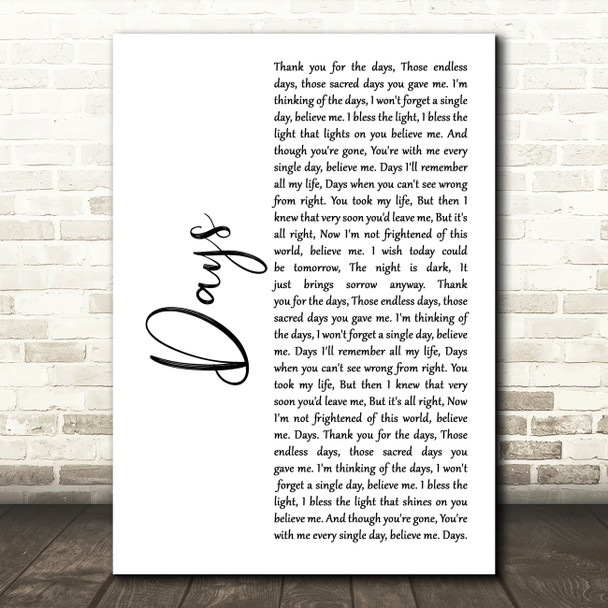 The Kinks Days White Script Song Lyric Music Art Print