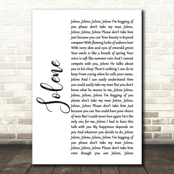 Dolly Parton Jolene White Script Song Lyric Music Art Print