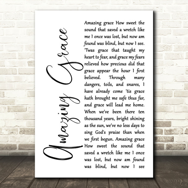 Alan Jackson Amazing Grace White Script Song Lyric Music Art Print