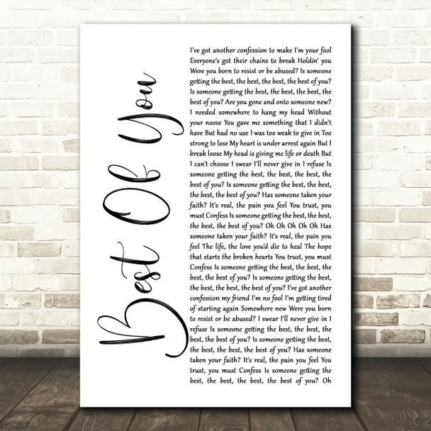 Foo Fighters Best Of You White Script Song Lyric Music Art Print