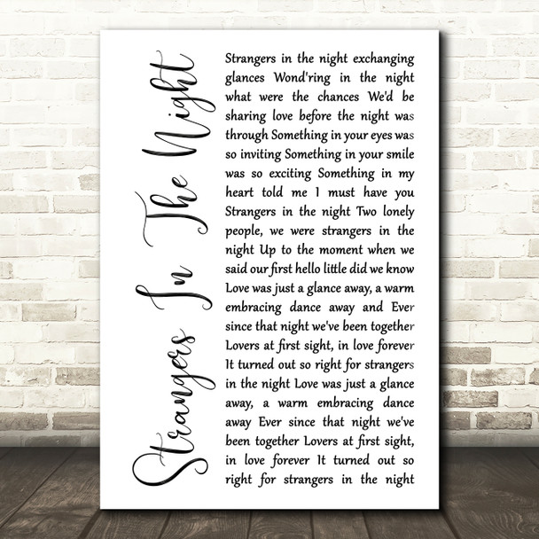Frank Sinatra Strangers In The Night White Script Song Lyric Music Art Print