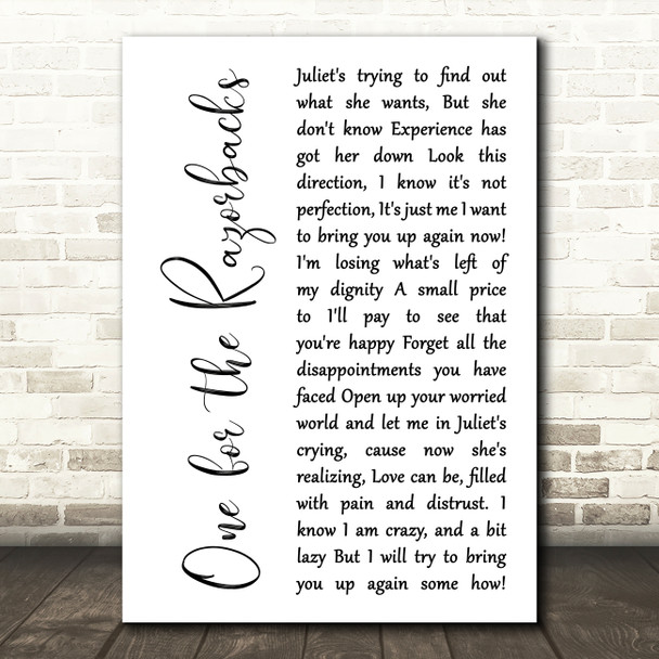 Green Day One for the Razorbacks White Script Song Lyric Music Art Print