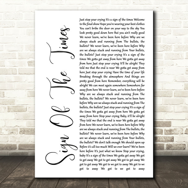 Harry Styles Sign Of The Times White Script Song Lyric Music Art Print