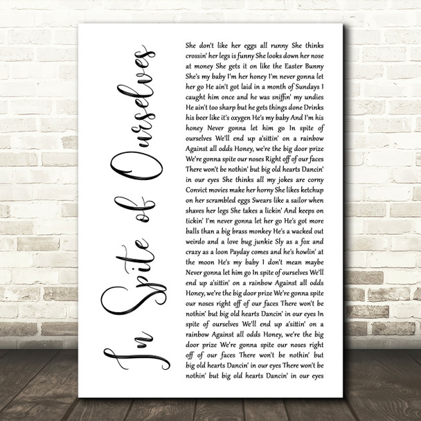 John Prine In Spite of Ourselves White Script Song Lyric Music Art Print