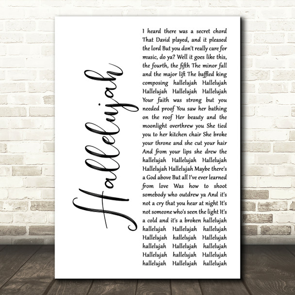 Alexander Burke Hallelujah White Script Song Lyric Music Art Print