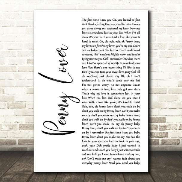 Lionel Richie Penny Lover White Script Song Lyric Music Art Print