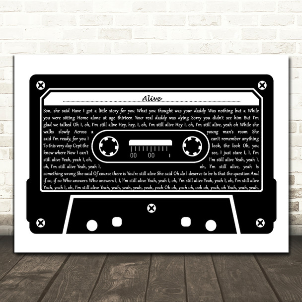 Pearl Jam Alive Black & White Music Cassette Tape Song Lyric Art Print