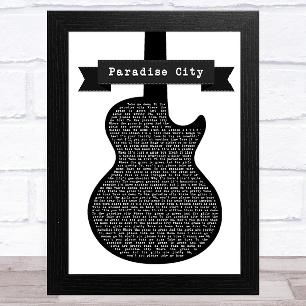 Guns N' Roses Paradise City Black & White Guitar Song Lyric Art Print