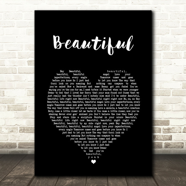 Bazzi Beautiful Black Heart Song Lyric Wall Art Print