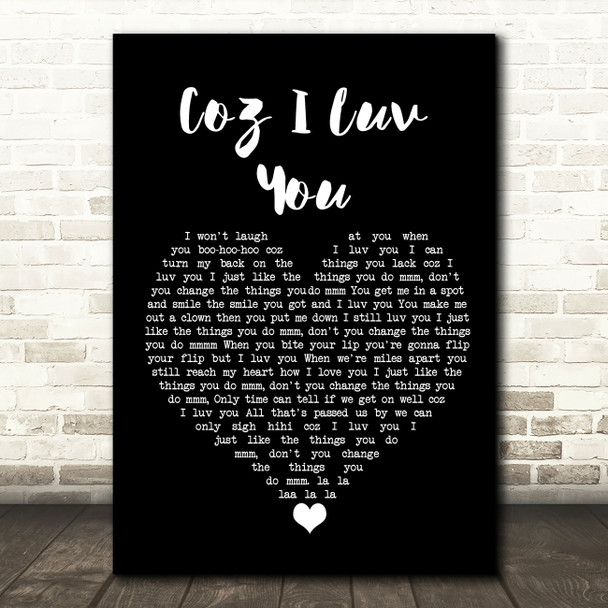 Slade Coz I Luv You Black Heart Song Lyric Wall Art Print