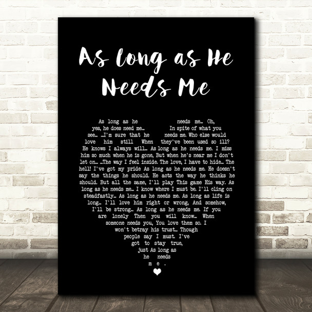 Jodie Prenger As Long as He Needs Me Black Heart Song Lyric Art Print