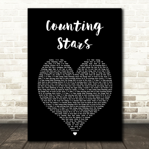 OneRepublic Counting Stars Black Heart Song Lyric Art Print