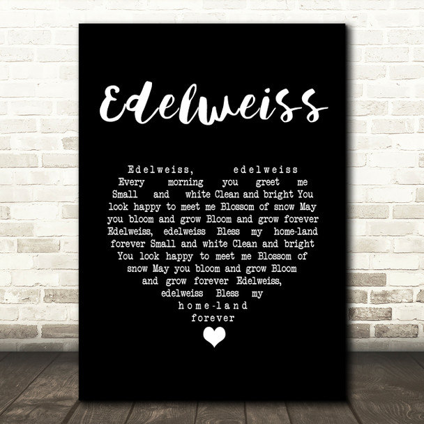 Julie Andrews Edelweiss Black Heart Song Lyric Art Print