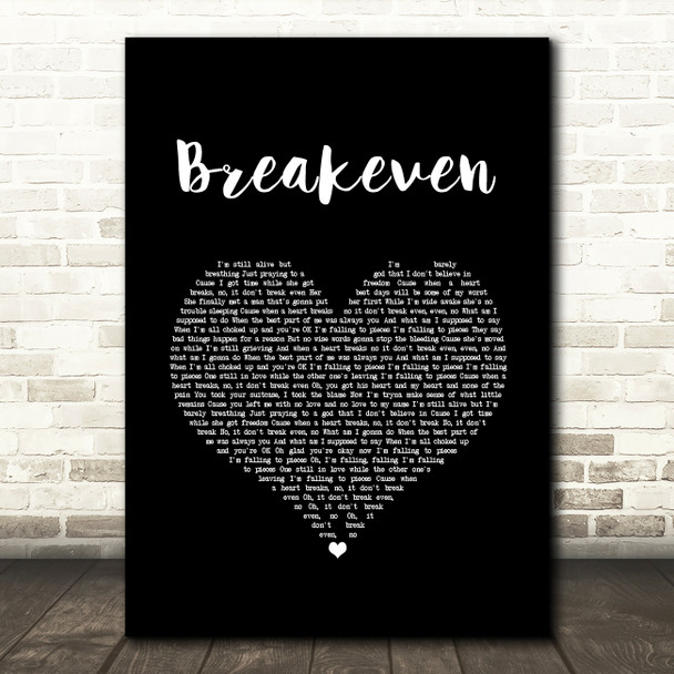 The Script Breakeven Black Heart Song Lyric Art Print