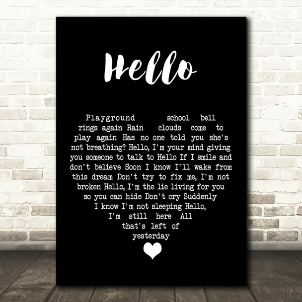 Evanescence Hello Black Heart Song Lyric Art Print