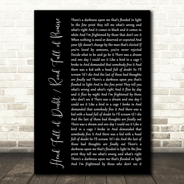 The Avett Brothers Head Full of Doubt Road Full of Promise Black Script Song Lyric Art Print