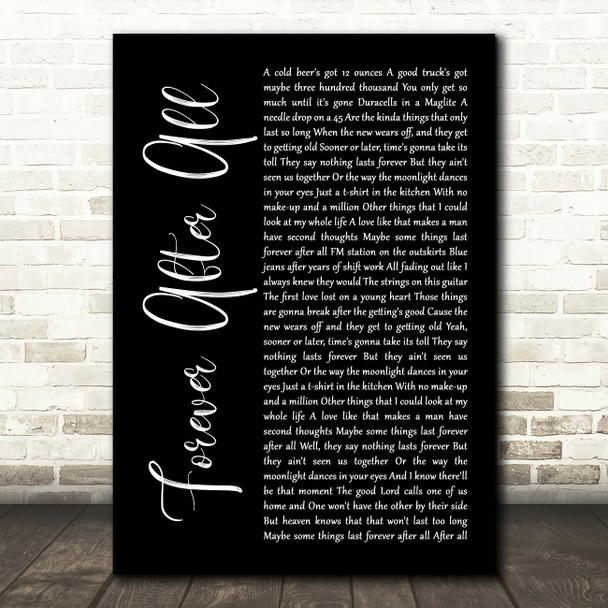Luke Combs Forever After All Black Script Song Lyric Art Print