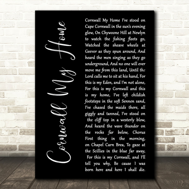 Unsure Cornwall My Home Black Script Song Lyric Art Print