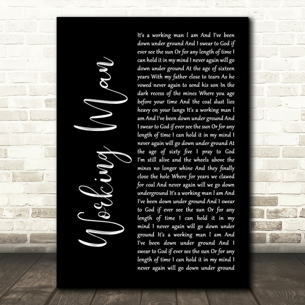 David Alexander Working Man Black Script Song Lyric Art Print