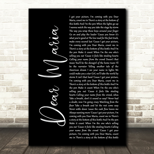 All Time Low Dear Maria Black Script Song Lyric Art Print