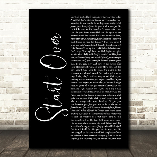 NF Start Over Black Script Song Lyric Art Print