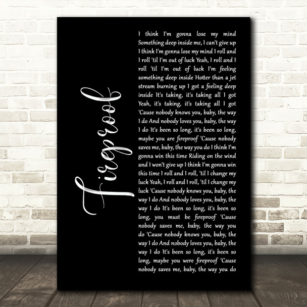 One Direction Fireproof Black Script Song Lyric Art Print