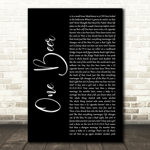HARDY One Beer Black Script Song Lyric Art Print